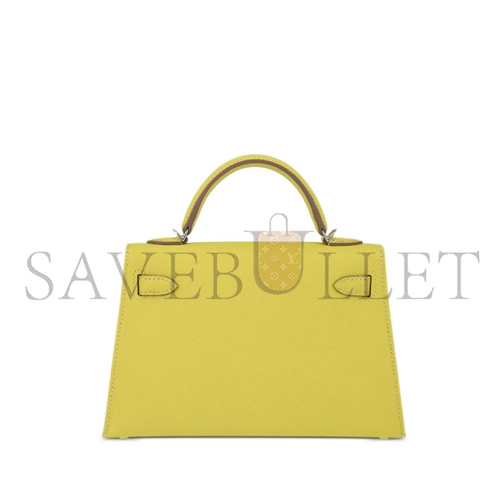 H**mes mini kelly ii epsom lemon yellow silver buckle (19*12*5.5cm)